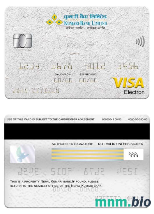 Nepal Kumari Bank visa electron karta przykład w formacie PSD